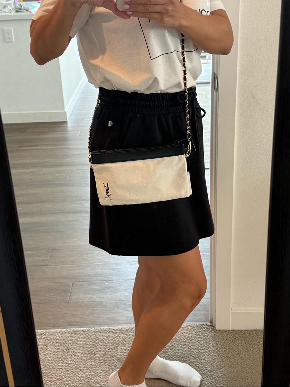 Yves Saint Laurent Cream Canvas and Black Leather Crossbody Pouch
